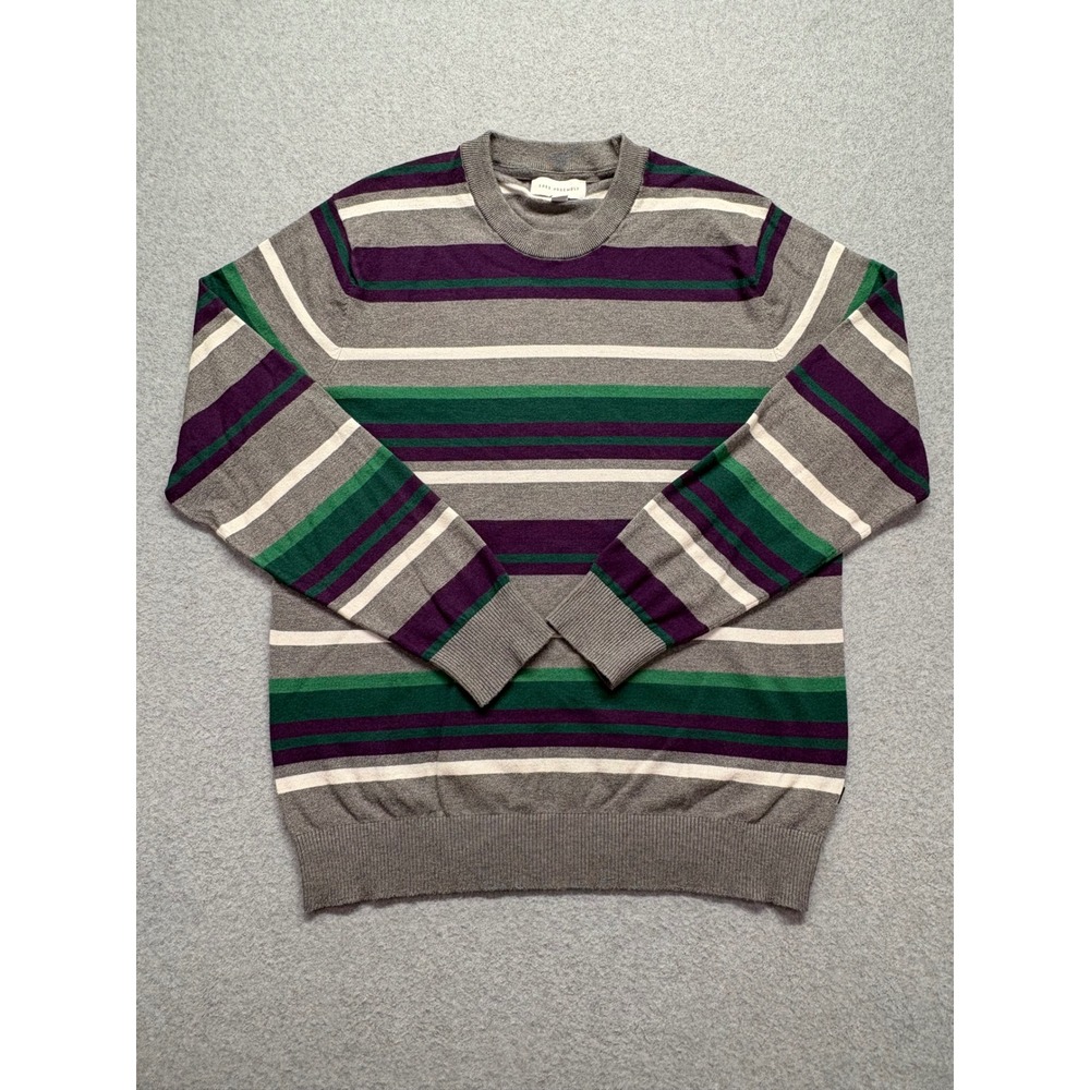 Free Assembly Mens Striped‎ Crewneck Sweater Grey Purple Green MSW00050 Large